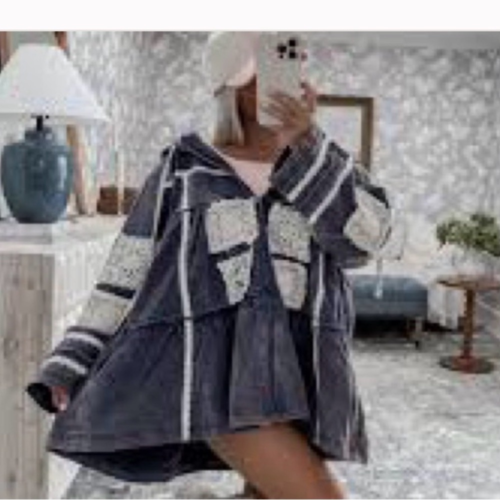 POL Gray and White Utility Jacket NWT